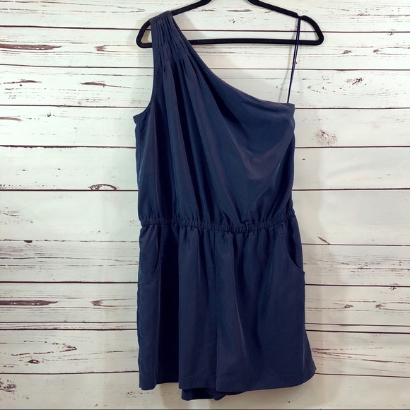 Banana Republic One Shoulder Silky Navy Romper - Picture 2 of 4